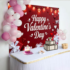Lofaris Happy Valentine's Day Red and White Hearts and Gift Boxes Party Backdrop, Romantic Love Celebration Decor