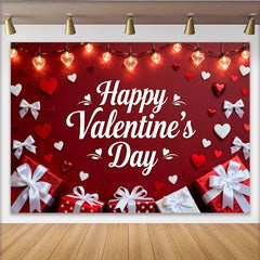 Lofaris Happy Valentine's Day Red and White Hearts and Gift Boxes Party Backdrop, Romantic Love Celebration Decor