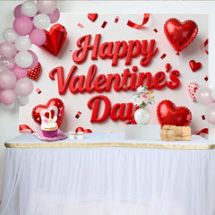 Lofaris Red 3D Happy Valentine's Day Party Backdrop with Hearts, Balloons, and Confetti for Romantic Celebration