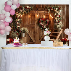 Lofaris Red and White Roses Heart Wreath Rustic Wooden Barn Door Party Backdrop, Valentine's Day Wedding Anniversary Decor