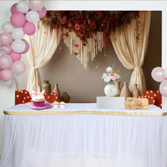 Lofaris Rustic Red Roses and Hearts Macrame Party Backdrop with Cream Curtains, for Valentine's Day Wedding