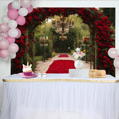 Lofaris Elegant Red Rose Archway and Petal Path Party Backdrop, Romantic Wedding Ceremony or Engagement Decor