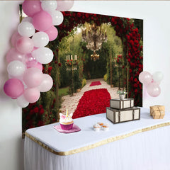 Lofaris Elegant Red Rose Archway and Petal Path Party Backdrop, Romantic Wedding Ceremony or Engagement Decor