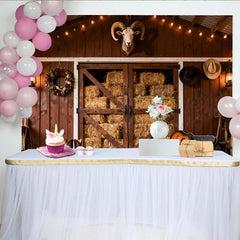 Lofaris Rustikaler Western-Scheunen-Hintergrund mit Heu, Lichterkette und Cowboy-Elementen, für Country-Partys und Fotoshootings