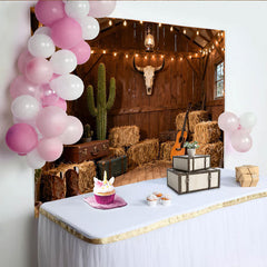 Lofaris Rustikaler Western-Hintergrund mit Scheunen-Flair und Lichterkette, für Country-Partys und Fotoshootings