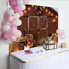 Lofaris Rustikaler Scheunen-Hintergrund mit Lichterketten, für Western-Partys, Fotoshootings und Events