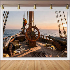Lofaris Realistischer Piratenschiff-Partyhintergrund mit Steuerrad und Schatz, für Abenteuer-Geburtstage und Events