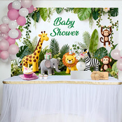 Lofaris Niedlicher Safari-Tier-Babyparty-Hintergrund, Dschungel-Blätter, Fotokulisse für Jungen und Mädchen