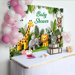 Lofaris Niedlicher Safari-Tier-Babyparty-Hintergrund, Dschungel-Blätter, Fotokulisse für Jungen und Mädchen