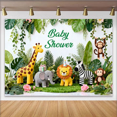Lofaris Niedlicher Safari-Tier-Babyparty-Hintergrund, Dschungel-Blätter, Fotokulisse für Jungen und Mädchen