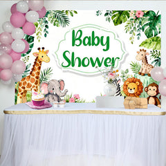 Lofaris Aquarell-Dschungel-Safari-Babyparty-Hintergrund mit Tieren, für Jungen und Mädchen, grüne Blätter-Deko