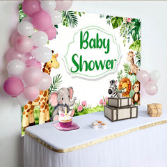 Lofaris Aquarell-Dschungel-Safari-Babyparty-Hintergrund mit Tieren, für Jungen und Mädchen, grüne Blätter-Deko