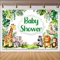 Lofaris Aquarell-Dschungel-Safari-Babyparty-Hintergrund mit Tieren, für Jungen und Mädchen, grüne Blätter-Deko