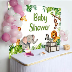 Lofaris Aquarell Dschungel-Safari-Hintergrund mit niedlichen Tieren, ideal für Babyparty und Kindergeburtstag, Fotokulisse