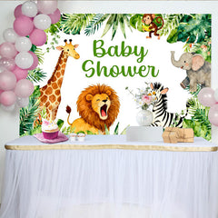 Lofaris Aquarell-Dschungeltiere-Babyparty-Hintergrund, grüne tropische Blätter für Jungen und Mädchen, für Neugeborene