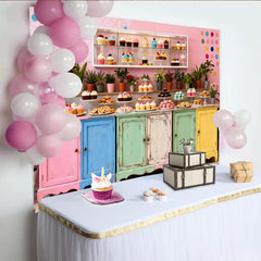 Lofaris Bunter Pastell-Desserttisch-Hintergrund, für Kindergeburtstag und Babyparty, süße Candybar-Kulisse