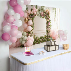 Lofaris Pink and Sage Green Floral Balloon Baby Shower Backdrop, Elegant Arch Photography Background for Party Decor