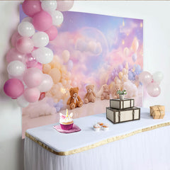 Lofaris Pastel Teddy Bear Baby Shower Backdrop with Dreamy Clouds, Whimsical Photography Background for Newborn Photoshoot