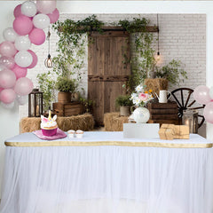 Lofaris Rustic Barn Door Photography Backdrop with White Brick Wall, Farmhouse Style Background for Studio Photoshoot