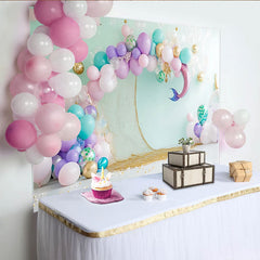 Lofaris Pastel Mermaid Birthday Backdrop with Balloons and Fishing Net, Under the Sea Party Background for Girls