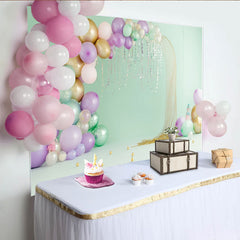 Lofaris Mint Green Mermaid Birthday Backdrop with Lavender and Gold Balloons, Elegant Under the Sea Party Background for Girls Photoshoot