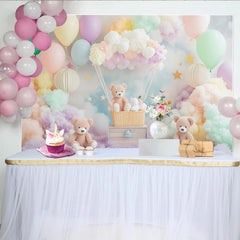 Lofaris Pastel Teddy Bear Baby Shower Backdrop with Balloons and Clouds, Dreamy Party Decor for Newborn Photoshoot