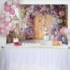 Lofaris Pastel Floral Balloon Photography Backdrop with Golden Butterflies, Elegant Studio Background for Party Decoration and Photoshoot