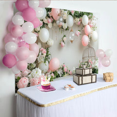 Lofaris Elegant Pink and White Floral Photography Backdrop with Balloons, Beautiful Studio Background for Portrait and Event Decor