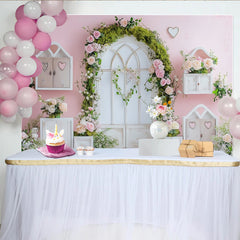 Lofaris Pink Floral Garden Arch Photography Backdrop with Green Moss and Roses, Romantic Studio Background for Portrait Photoshoot