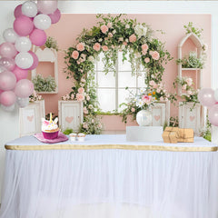 Lofaris Pink Floral Window Photography Backdrop with Green Vines and Roses, Elegant Studio Background for Portrait Photoshoot