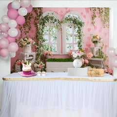 Lofaris Pink Floral Photography Backdrop with Arched Windows and Ivy, Romantic Garden Photo Background for Studio Portrait and Event Decor