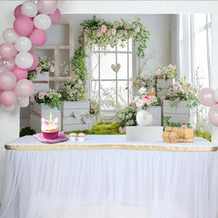 Lofaris Rustic Floral Window Photography Backdrop with Pink Roses and Greenery, Elegant Studio Background for Romantic Photoshoot