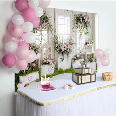 Lofaris Rustic White Wood Floral Photography Backdrop with Pink Roses and Greenery, Elegant Studio Background for Spring Photoshoot