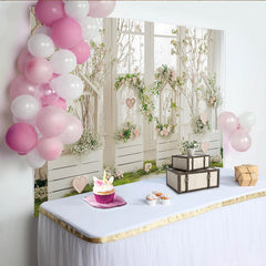 Lofaris Romantic Floral Photography Backdrop with White Wooden Crates and Pink Flowers, Elegant Spring Photo Background for Studio