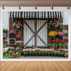 Lofaris Rustic Flower Shop Photography Backdrop with Barn Door, Charming Studio Background for Portraits and Events