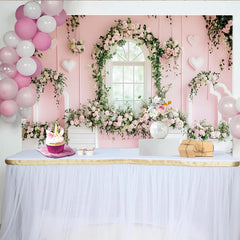 Lofaris Pink Floral Window Photography Backdrop with Roses and Green Vines, Elegant Studio Background for Romantic Photoshoot and Party Decor