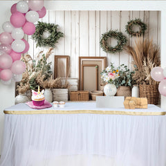 Lofaris Rustic Wood and Greenery Photography Backdrop with Wreaths and Pampas Grass, Boho Natural Background for Studio Portrait