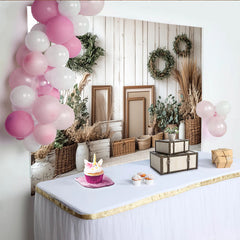 Lofaris Rustic Wood and Greenery Photography Backdrop with Wreaths and Pampas Grass, Boho Natural Background for Studio Portrait