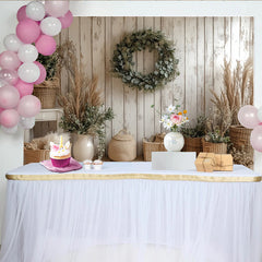 Lofaris Rustic Wood Wall Photography Backdrop with Eucalyptus Wreath and Pampas Grass, Farmhouse Studio Background for Photoshoot