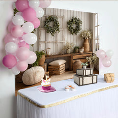 Lofaris Rustic Farmhouse Photography Backdrop with White Wood Wall and Eucalyptus Wreaths, Natural Studio Background for Portrait Photoshoot