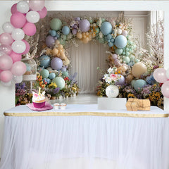 Lofaris Pastel Floral Balloon Photography Backdrop with Spring Flowers and Birdcage, Elegant Studio Background for Photoshoot Party Decor