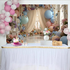 Lofaris Elegant Pastel Floral Balloon Photography Backdrop for Studio, Dreamy Romantic Photo Background for Wedding Baby Shower Party