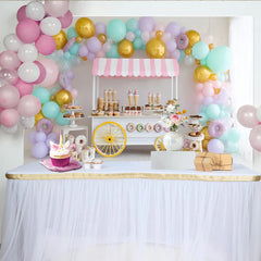 Lofaris Pastel Balloon Dessert Cart Birthday Backdrop for Girls, Colorful Donut Party Decor for Studio Photography