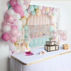 Create Pastel Balloon Dessert Cart Birthday Backdrop, Whimsical Party Decor for Cake Smash Photoshoot