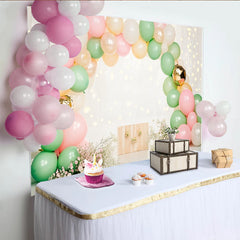 Lofaris Pastel Balloon Arch Photography Backdrop with Flowers, Elegant Floral Background for Studio Portrait