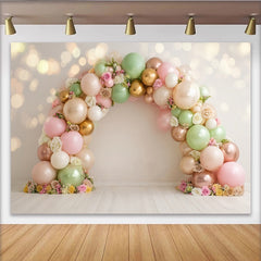 Lofaris Pastel Balloon Arch Photography Backdrop with Floral Accents, Elegant Party Decor for Professional Studio Photoshoot
