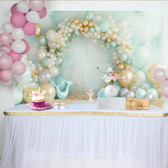 Lofaris Mint Green and Gold Mermaid Birthday Backdrop with Balloons, Ocean Theme Photography Background for Girls Party Decoration