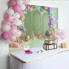 Lofaris Pastel Mermaid Birthday Backdrop with Golden Arches and Seashells, Dreamy Under the Sea Party Background for Girls