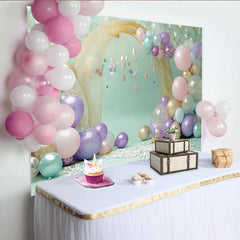 Lofaris Pastel Balloon Photography Backdrop with Golden Arch, Dreamy Party Decor for Studio Photoshoot