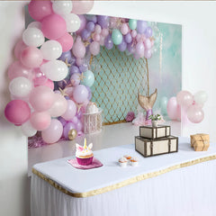 Lofaris Pastel Mermaid Birthday Backdrop with Balloons and Starfish, Dreamy Underwater Photography Background for Party Decoration